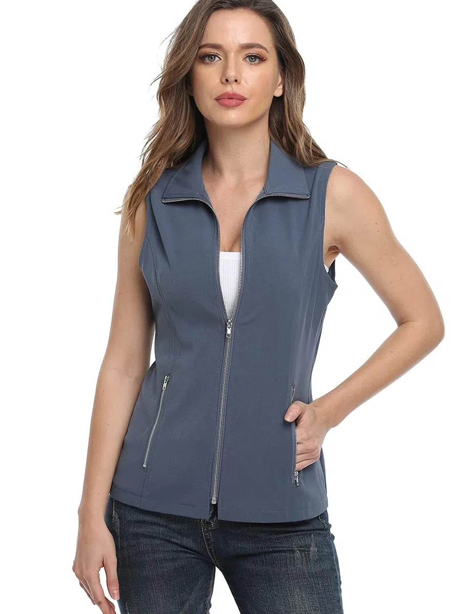 Dilgul Gilet Donna Estivo con Colletto Giacca Leggera Senza Maniche con Cerniera con Tasche