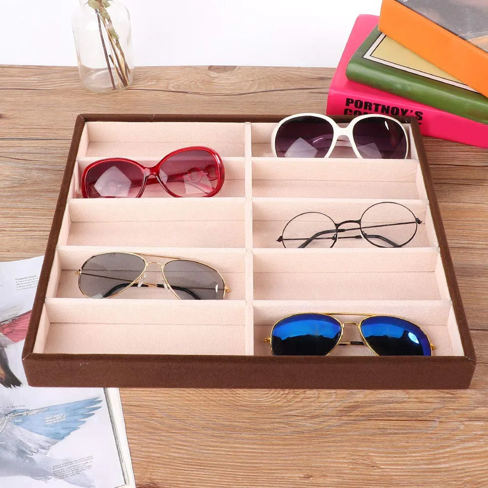 Akozon Organizer per Cassetti per Occhiali da Sole, Scatola per Occhiali da Sole a 10 Griglie, Vassoio per Occhiali da Sole Organizer per Occhiali Moderno Custodie per Occhiali da