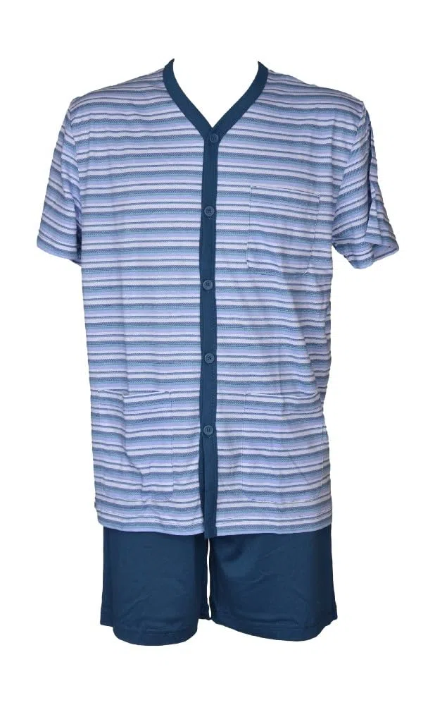 RAGNO Pigiama Uomo Corto Maglia Mezza Manica Aperto Davanti in Maglina di Cotone Articolo U888N0