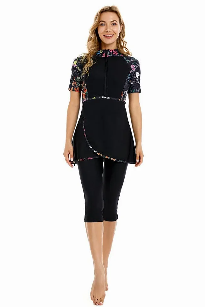 Costume da Bagno Rash Guard Costume da Surf a Maniche Corte Costume da Bagno Modesto da Donna Burkini Costume da Bagno Modesto