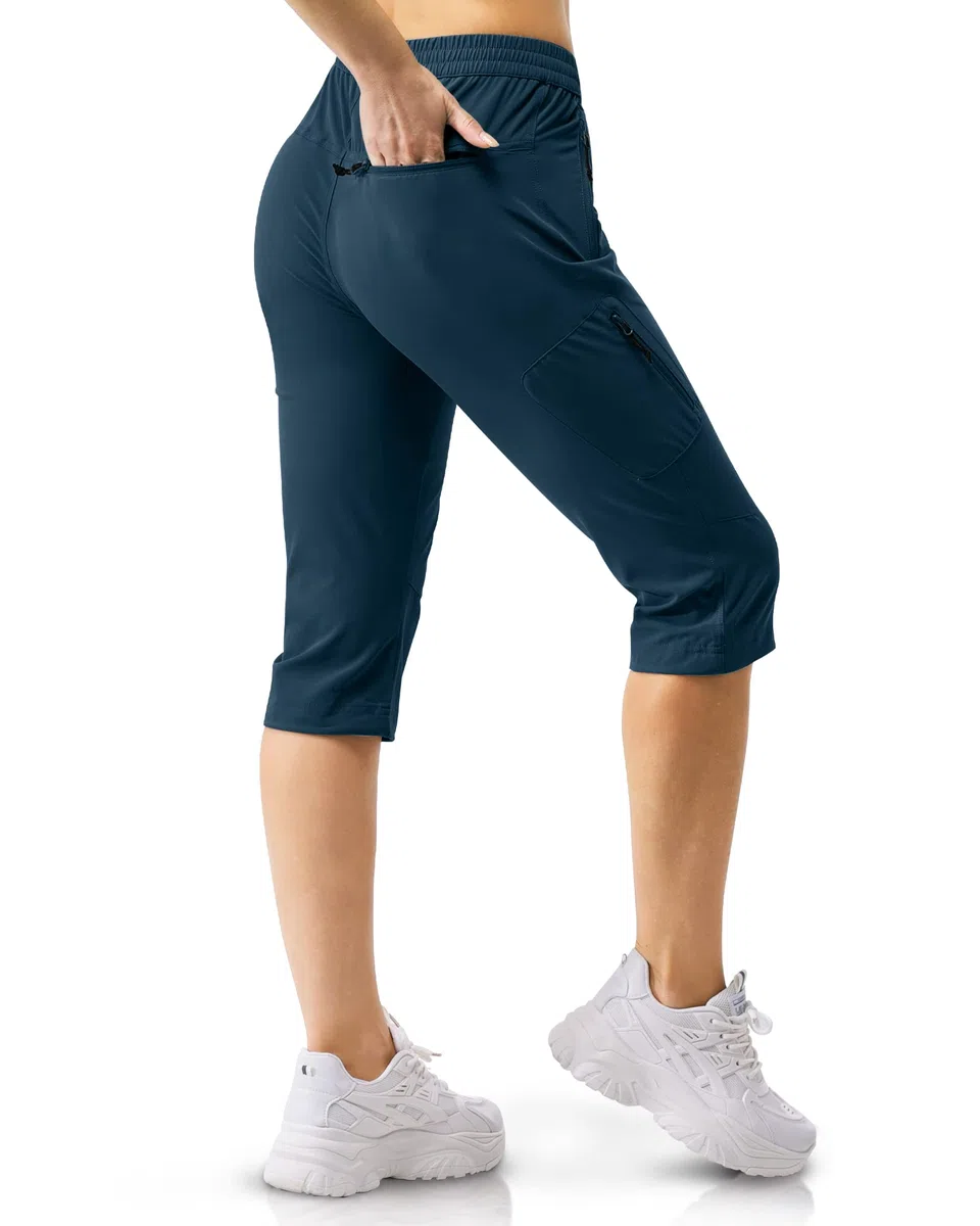 33,000ft Pantaloni da donna a 3/4 Capri elasticizzati, leggeri, da ciclismo, estivi, da golf
