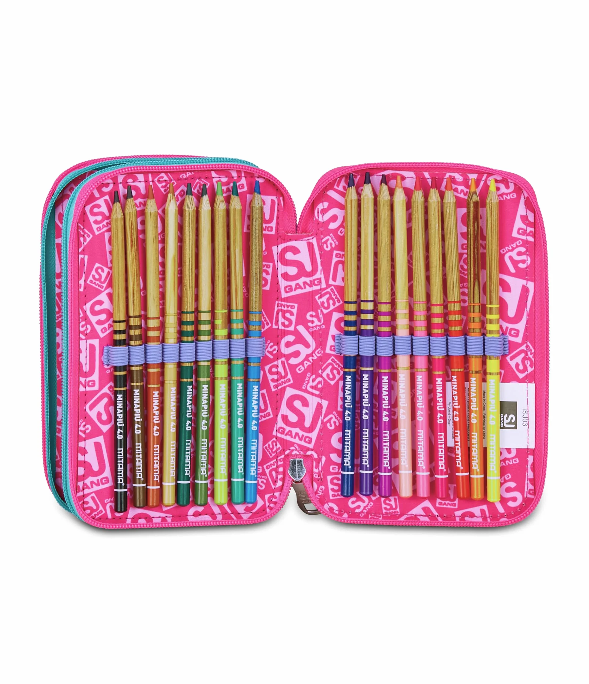 SJ GANG STYLE JAM GANG Astuccio Scuola 3 Zip, Rosa, Portapenne Triplo Scomparto Completo Di Penne, Matite, Colori, Accessori Zaino, Scuole Elementari, Bambina