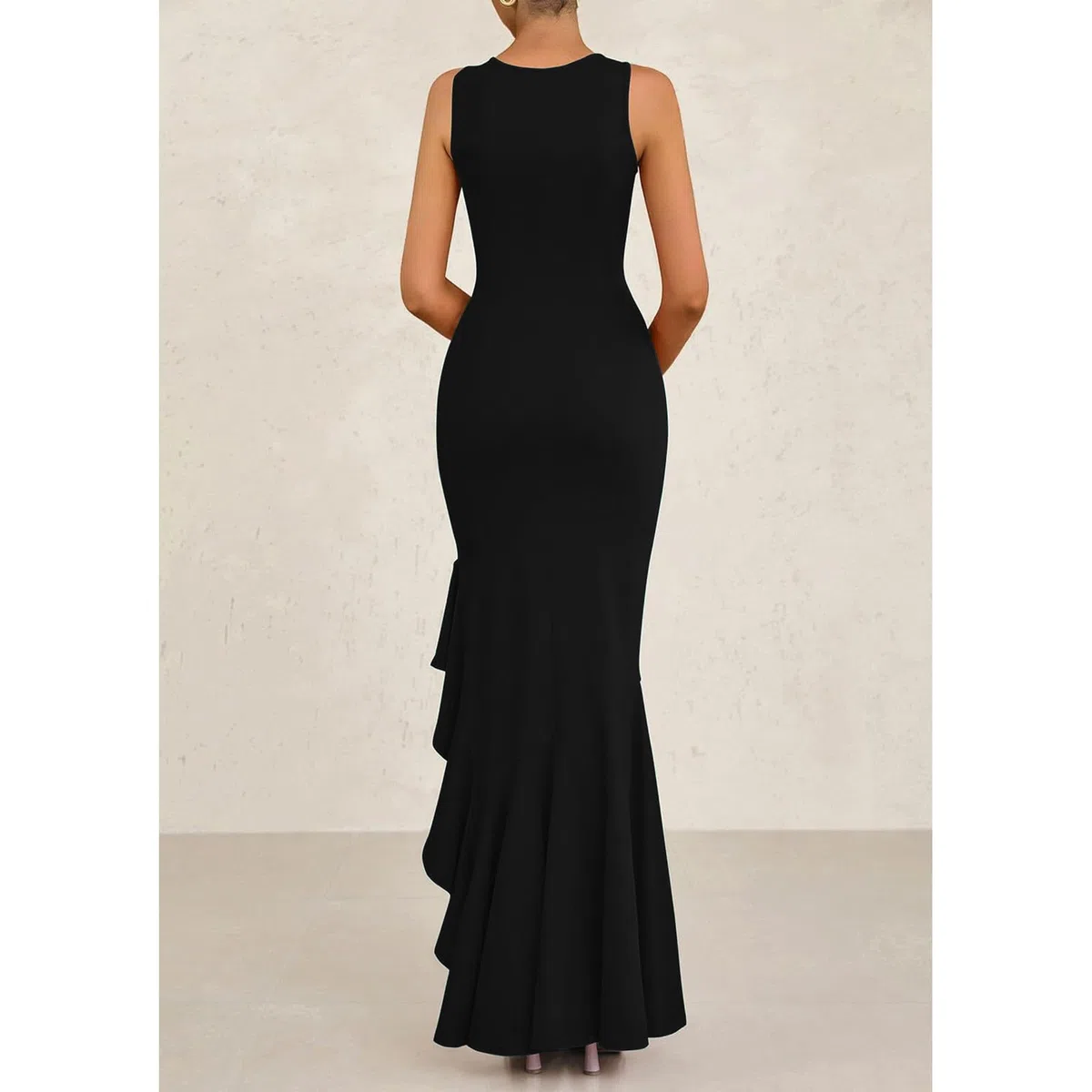 Vestiti da Cerimonia da Donna Maxi Abito da Sera Orlo a Volant Spacco Vestito Lungo Senza Manica Aderente Elegante Vestito da Cocktail Vita Alta Abito da Ballo Partito Festa Banchetto