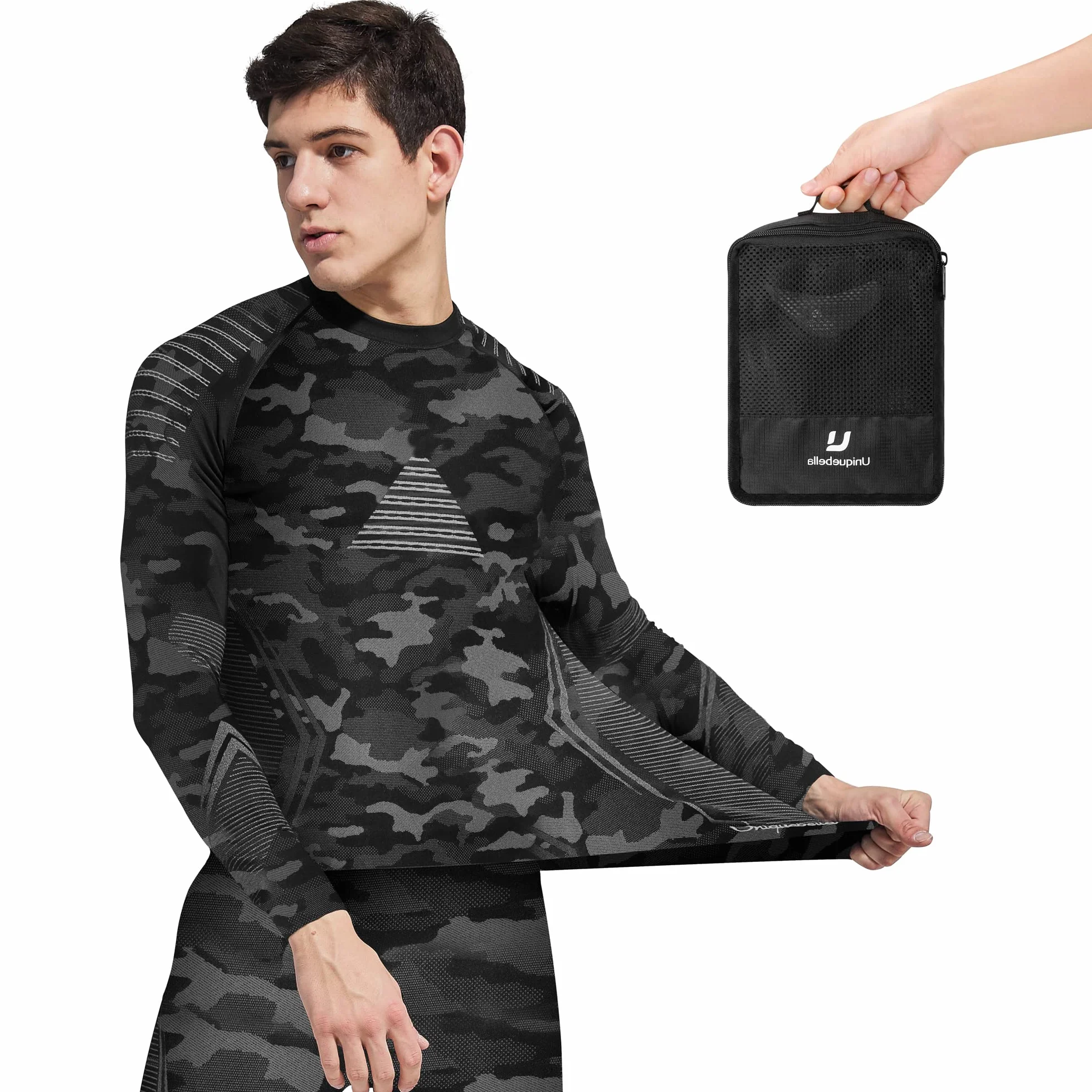 UNIQUEBELLA Biancheria Intima Termica da Uomo, Biancheria Intima Funzionale da Uomo Traspirante e ad Asciugatura Rapida, Set di Biancheria Intima
