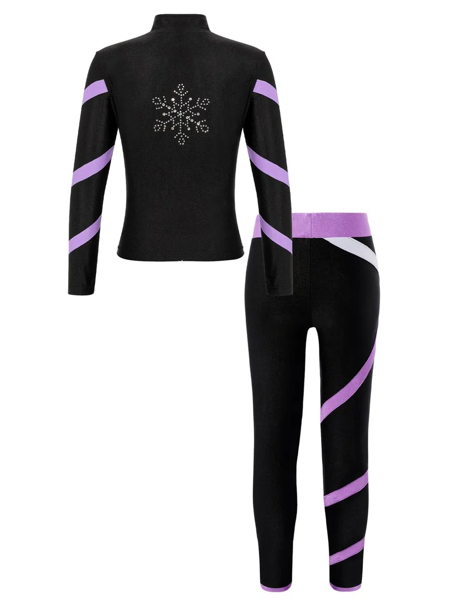 Tuta sportiva per bambini e ragazze, 2 pezzi, con cerniera, felpa con leggings e tuta sportiva senza cuciture