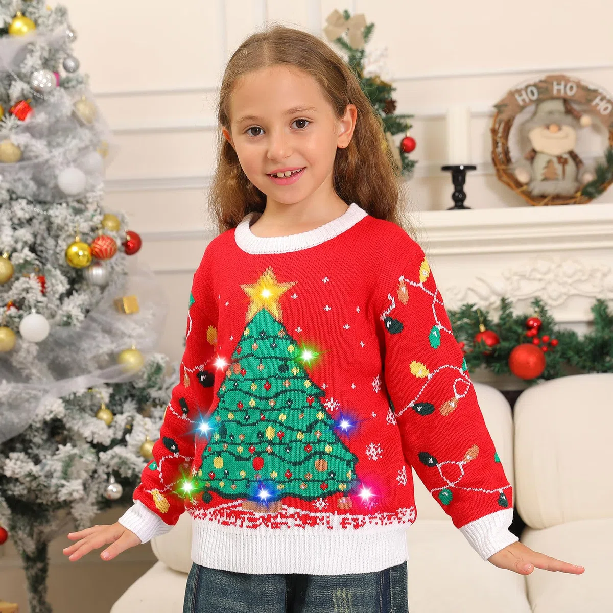 Kouric Maglione Natalizio Uomo con Luci, Maglione Natalizio Donna Divertenti, Girocollo Maglioni Natalizi Famiglia LED Ugly Christmas Sweater, Brutti Maglioni di Natale per Uomo/Donna/Coppia/Bambino