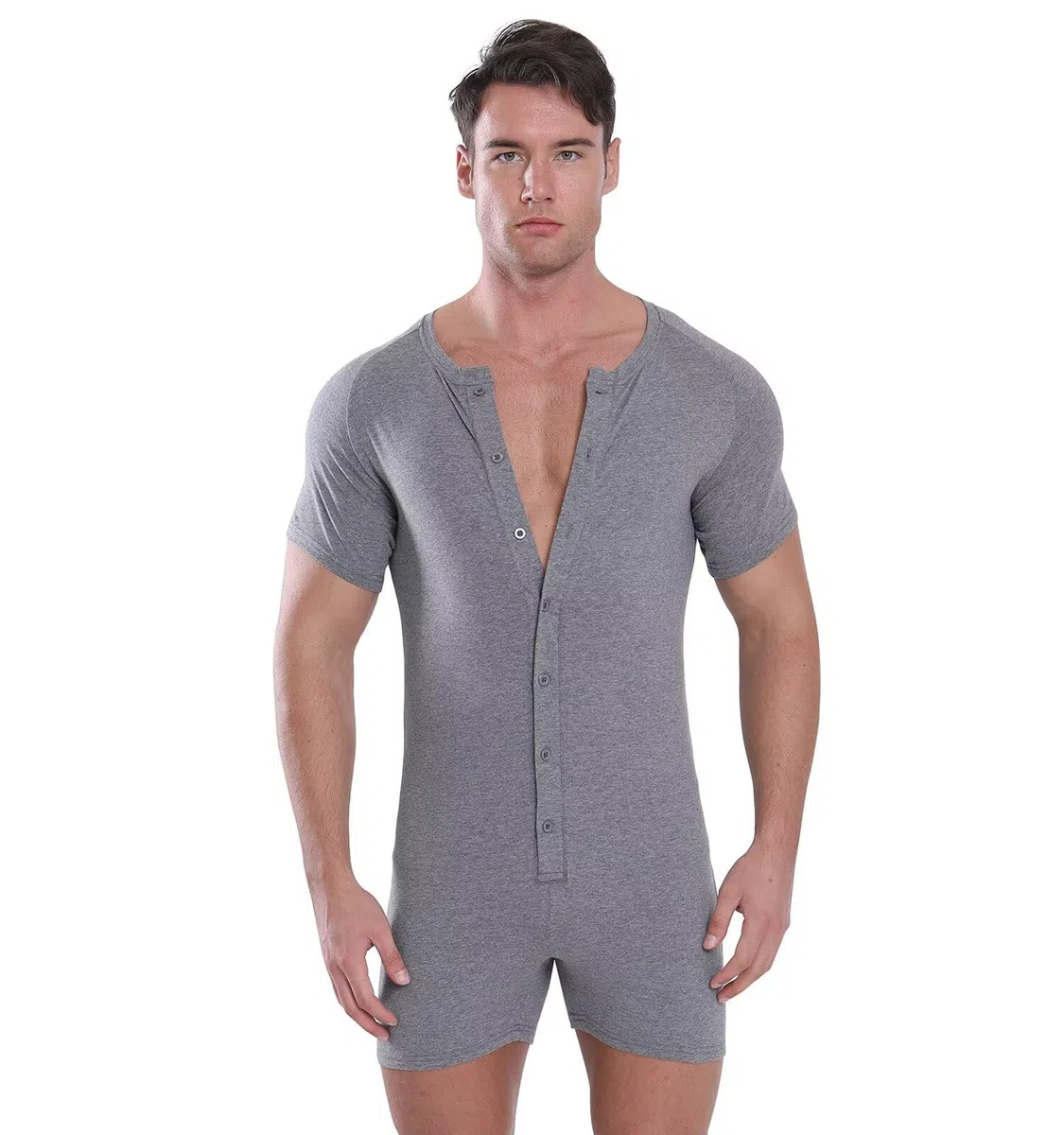 Landofgenie Uomo Onesie Leotard Top Body Shirt One Piece Pigiama Cotone Verde Fibbia Tuta Corte Bodysuit