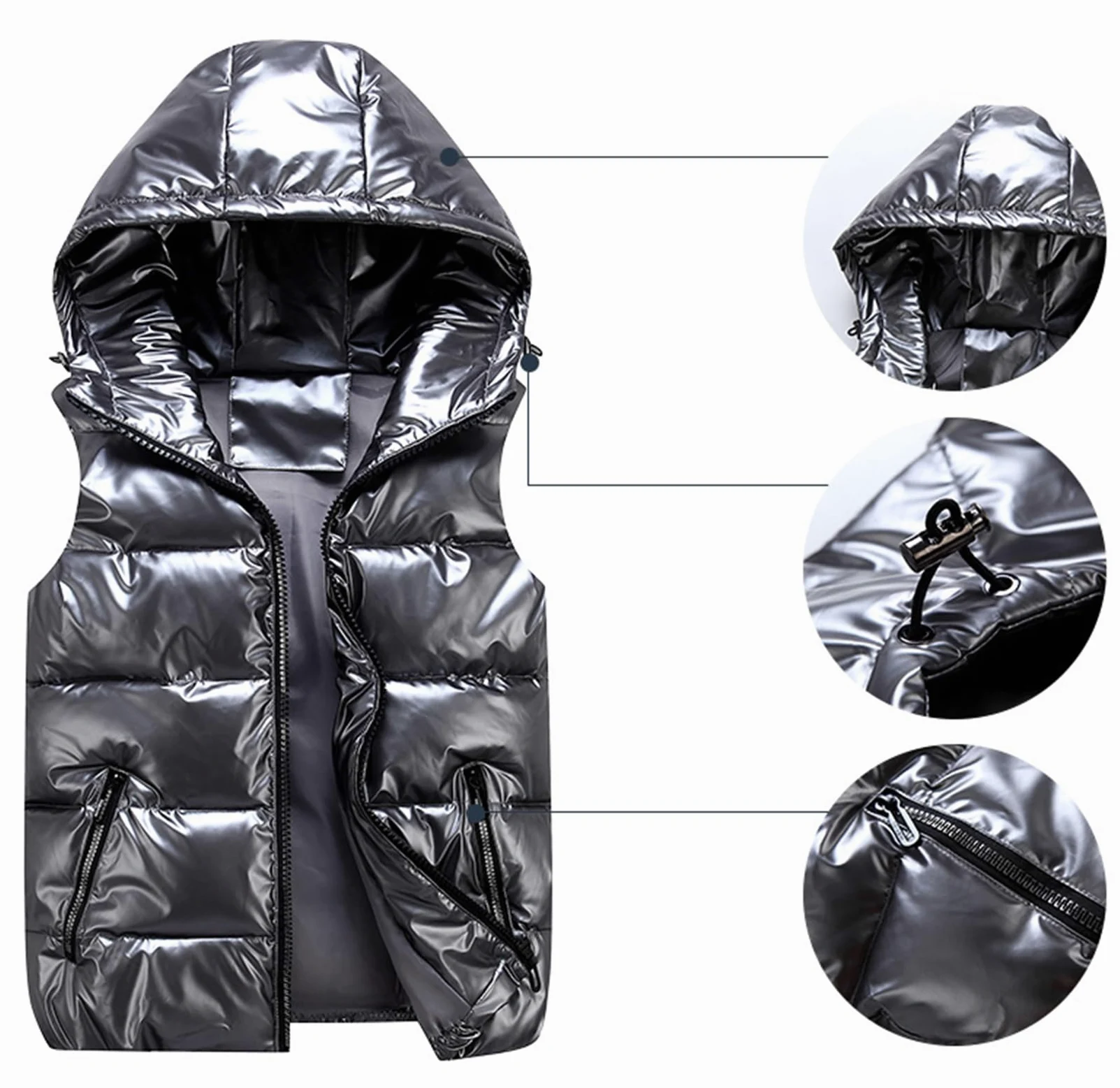 GIBZ Piumino Smanicato uomo con Cappuccio Lucido Caldo Gilet Imbottito con Tasche Cerniera Senza Maniche Casual per Invernale