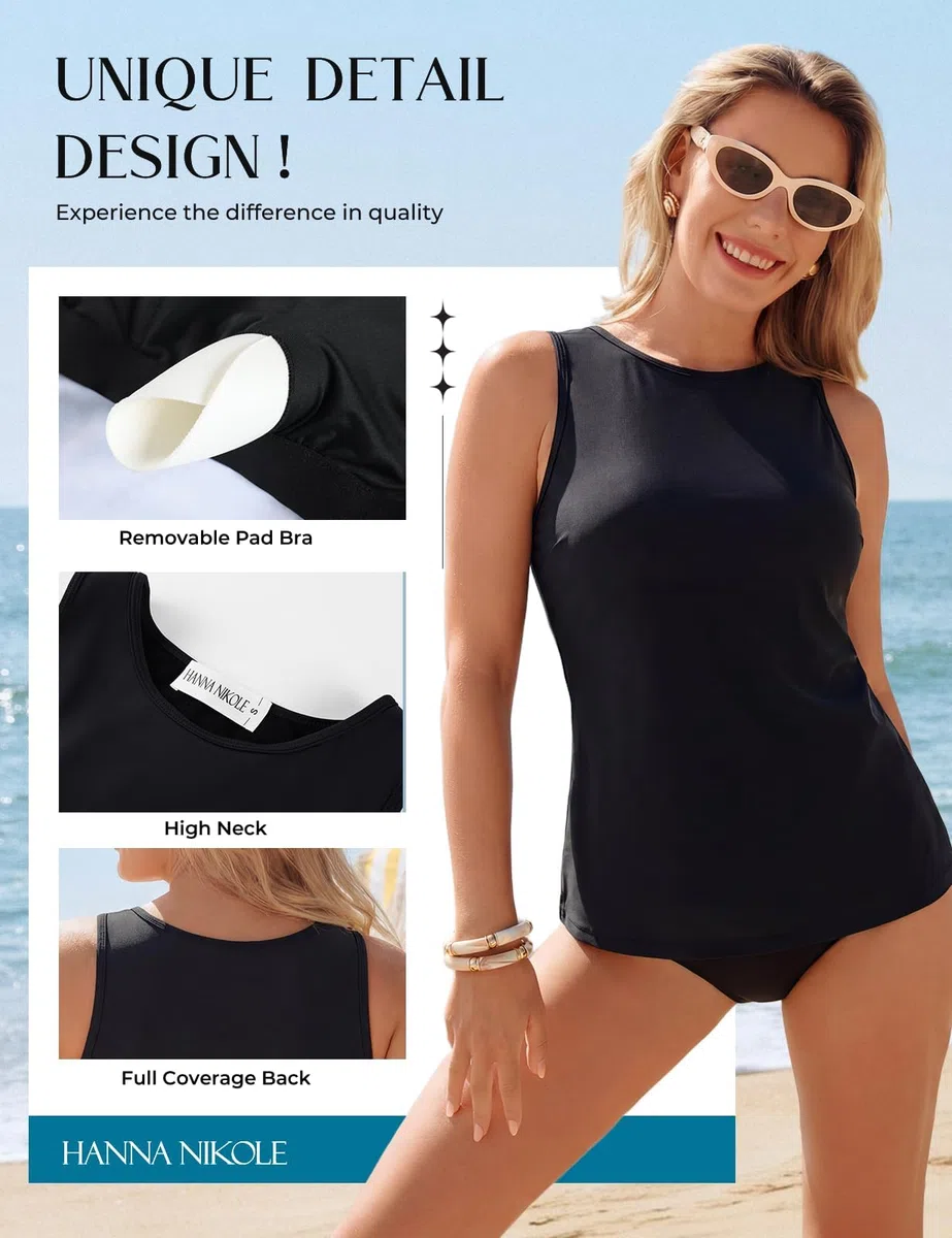 Hanna Nikole Tankini Top da donna singolo, costume da bagno da donna, senza parte inferiore, top sportivo da bagno da donna