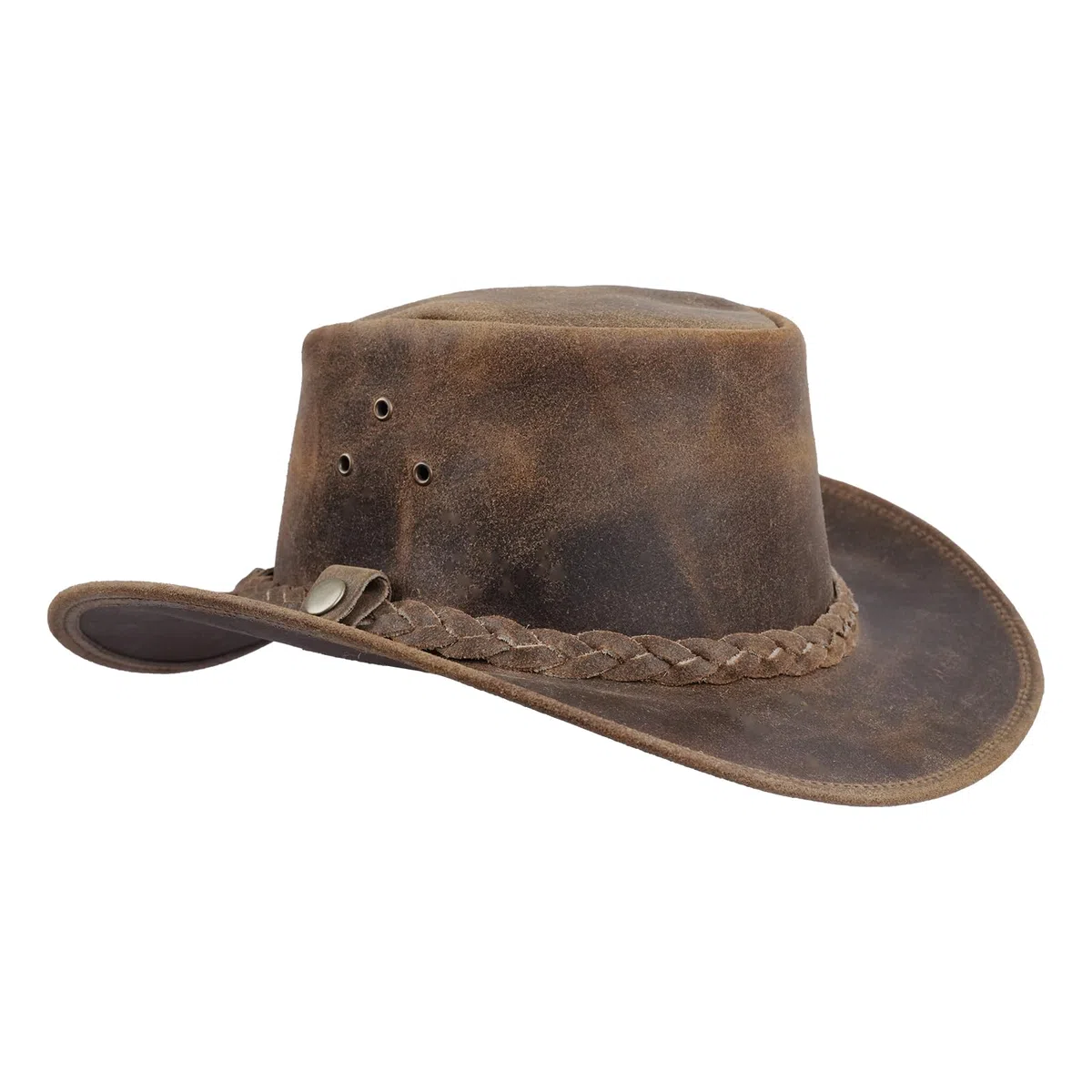 Leatherick Cowboy Australiano Unisex Stile Occidentale Due Toni Nero Marrone Outback Vera Pelle Australiana Bush Cappello