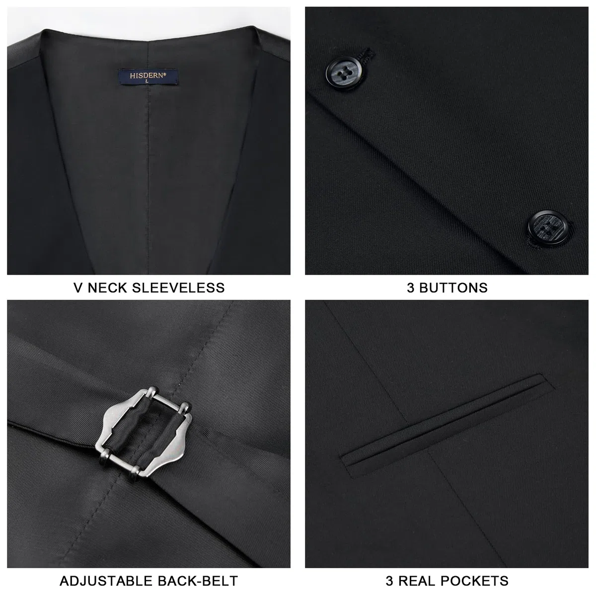 HISDERN Gilet Abito Uomo Formale Panciotto Uomo Elegante Classico Cotone Matrimonio Panciotti in Tinta Unita Con Tasche XS-4XL