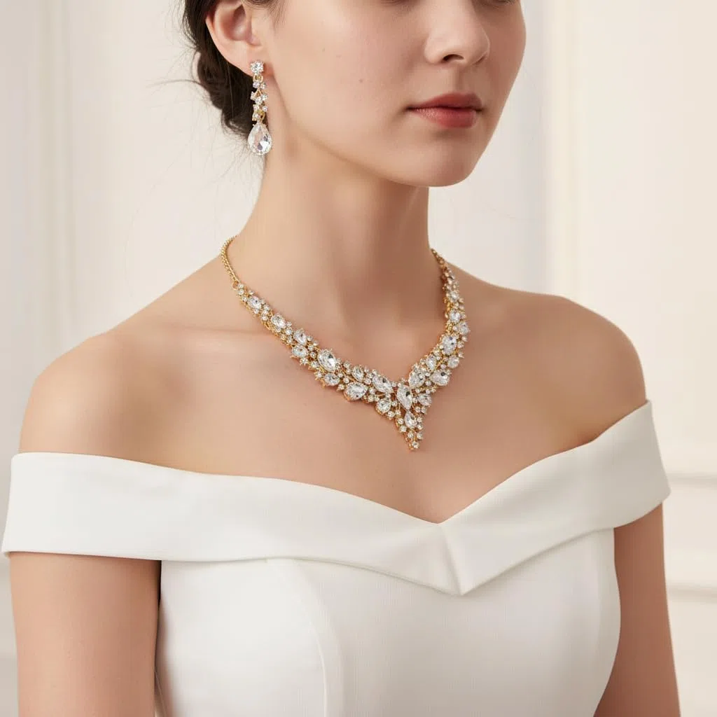 EVER FAITH Gioielli da sposa per le donne, Cristallo austriaco Goccia Cluster Collana Dangle Orecchini Link Set Bracciale