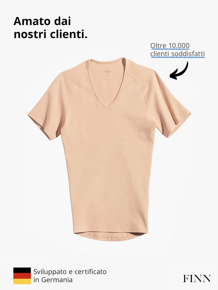 FINN Maglia Dimagrante Uomo con Scollo a V - Canottiera Snellente a Maniche Corte in Cotone - Camicia compressiva Body Shaper per Una Pancia più Piatta