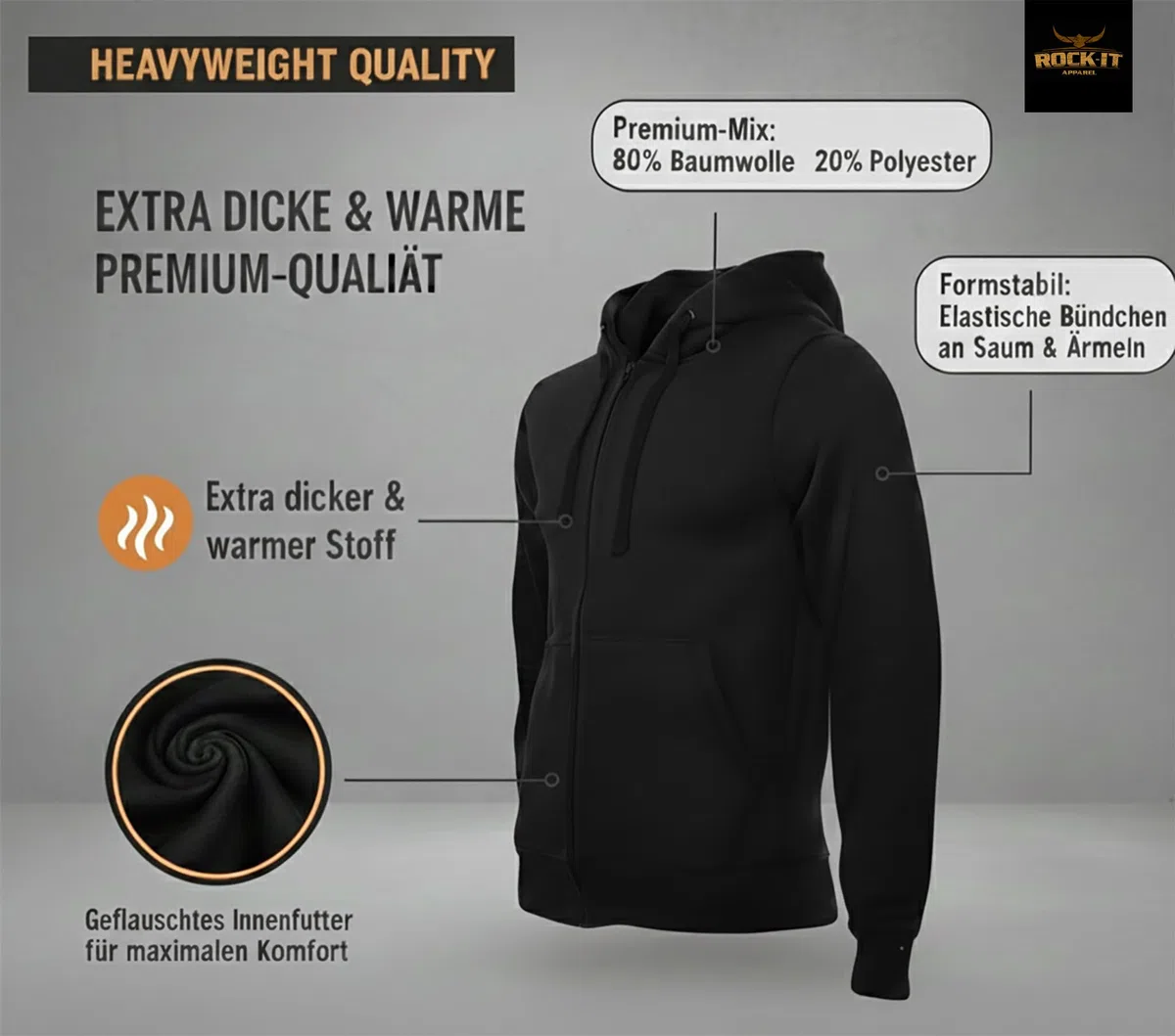 ROCK-IT Apparel I Giacca con Cappuccio da Uomo con Zip I Felpa con Cappuccio di Ottima qualità Molto Morbida e Robusta per Il Tempo Libero o Il Lavoro I [XS-5XL] I Vari Colori