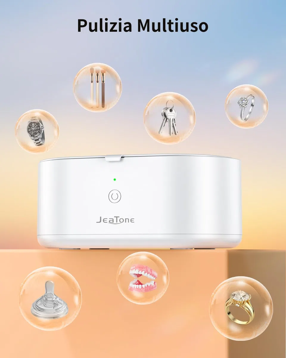 JeaTone Pulitore Ultrasuoni, Pulitore a Ultrasuoni da 600 ml Pulitore Ultrasuoni Apparecchio Denti a 46KHz, Professionale Portatile ad Pulitore Ultrasuoni Gioielli per Protesi, Occhiali, Orologi