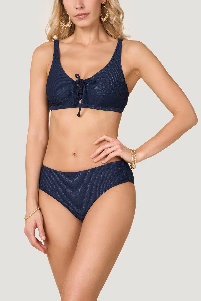 Goldenpoint Donna Costume da Bagno Costina Lamè - Parte Alta del Bikini - Reggiseno Stringato Senza Imbottitura con Ferretto e Spalline Regolabili a Costine Tinta Unita con Lurex