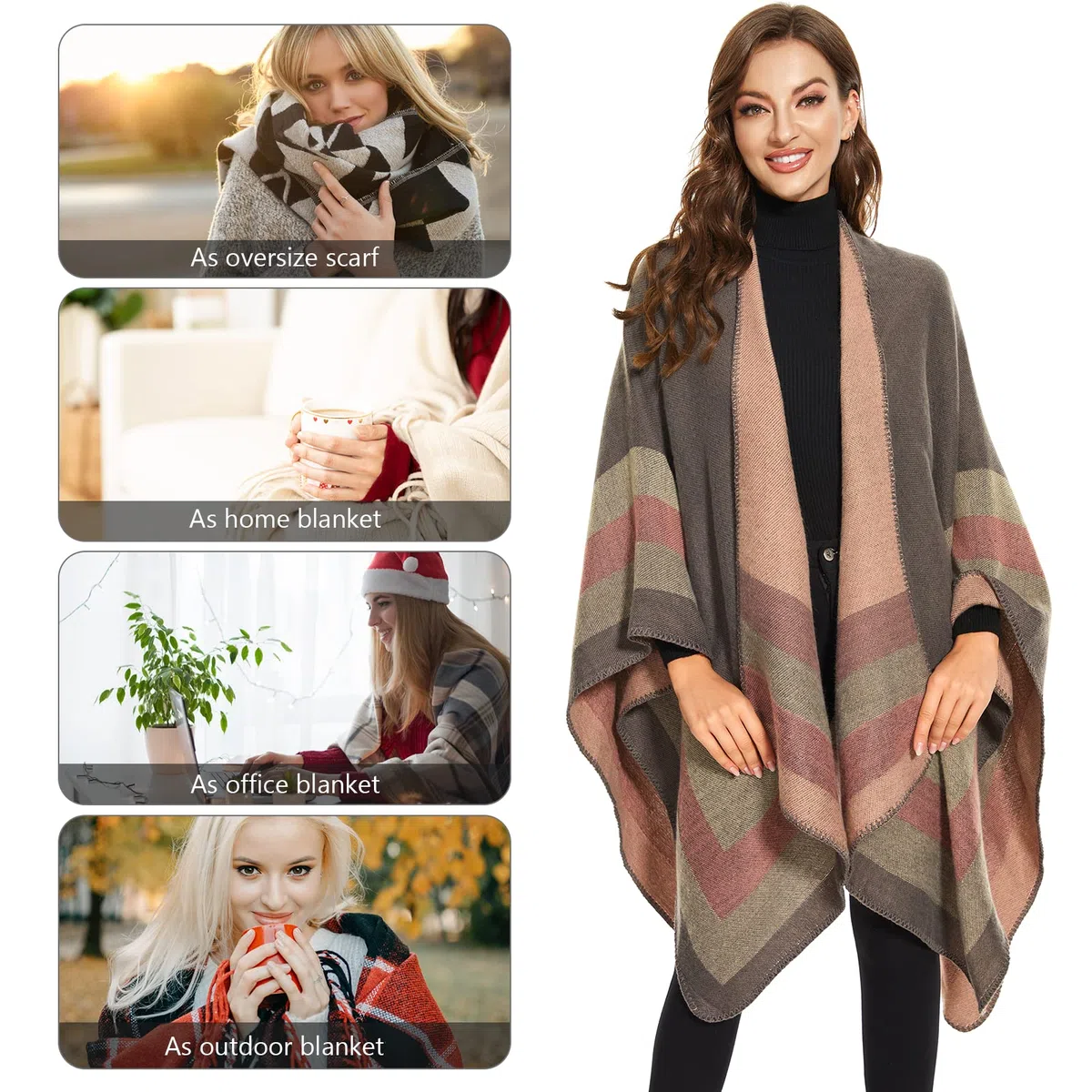 Elegante Mantella da Donna con Fronte Aperto Poncho Morbido, Adatto per Primavera, Autunno e Inverno