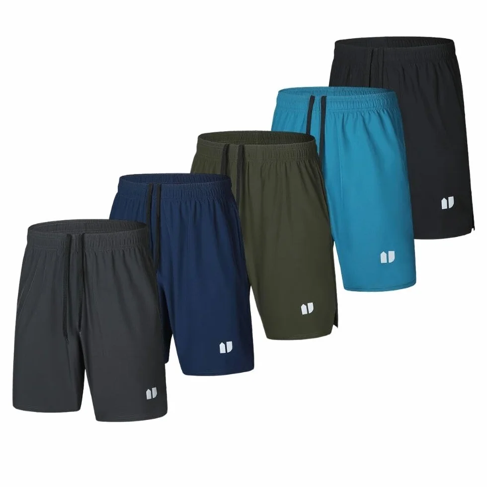 Confezione da 5 pantaloncini da corsa da uomo ad asciugatura rapida per jogging, pantaloncini sportivi da uomo con tasche e elastico in vita
