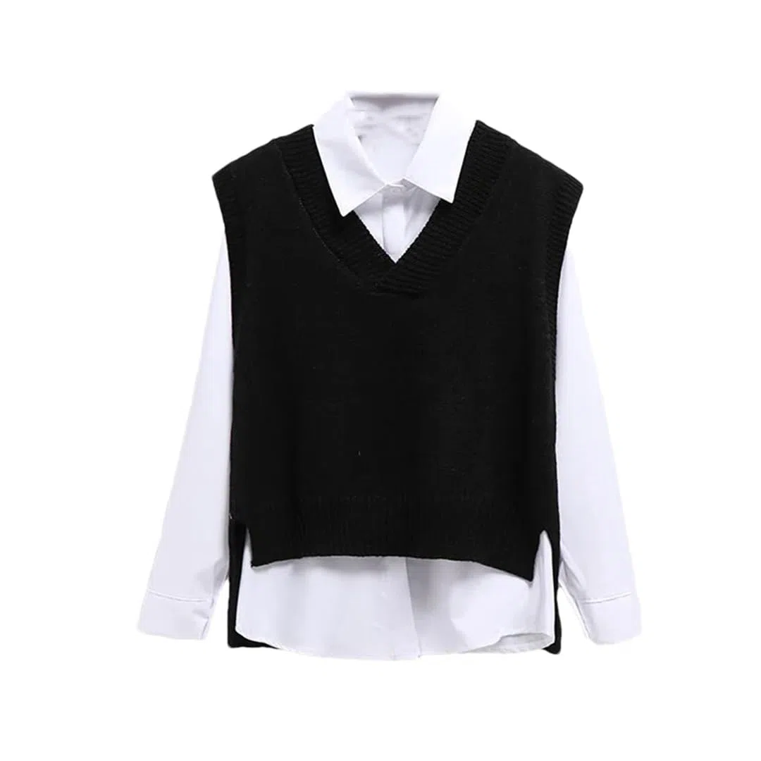 Maglione in cotone da donna Gilet con scollo a V Maglia Maglia tinta unita Pullover senza maniche