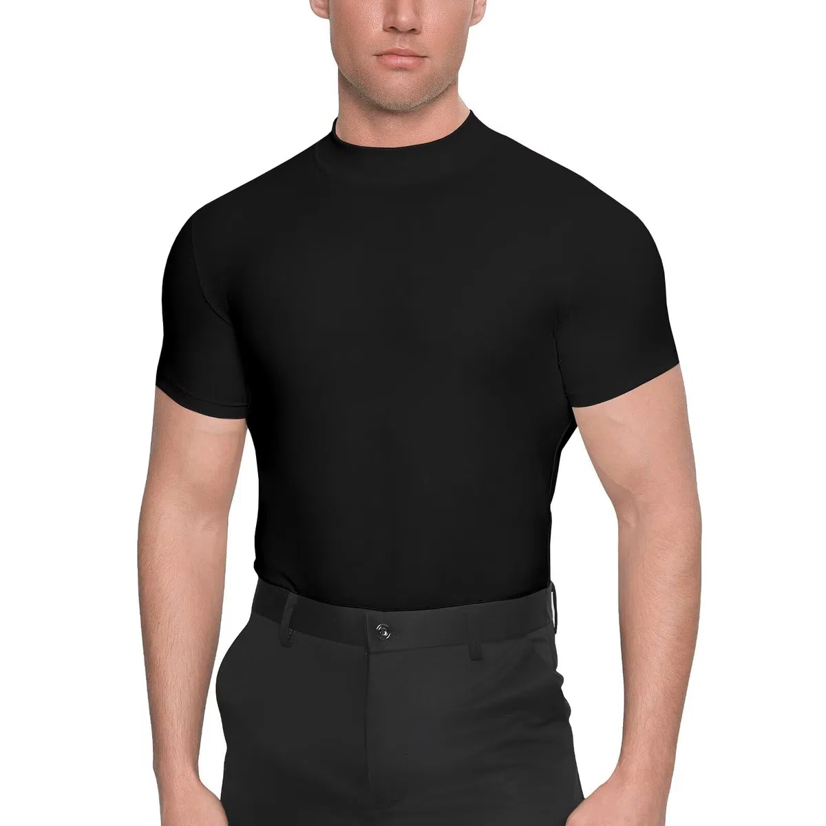 Landofgenie Body Uomo Manica Corta con Collo Mezzo Alto Body Elastico per Business Casual & Everyday Maglietta Base Estensibile