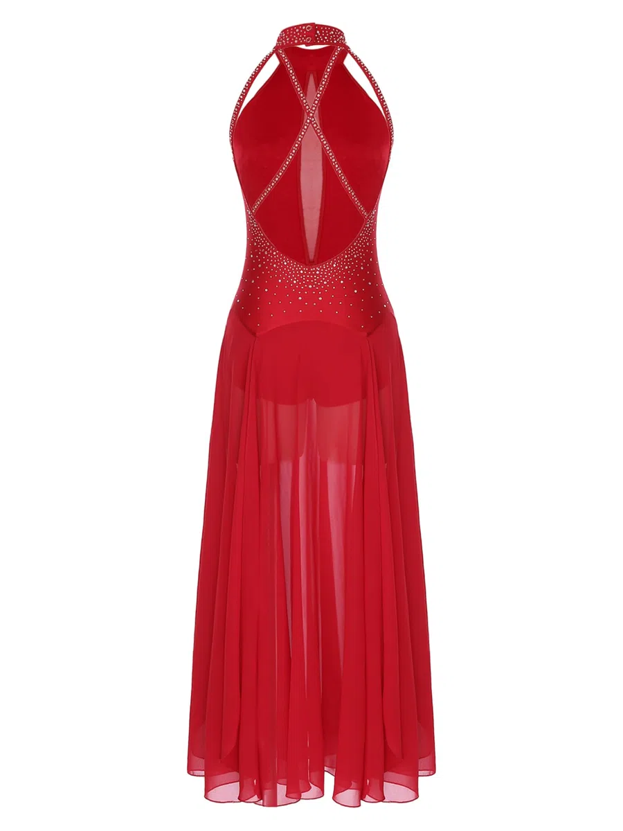 Agoky Vestito da Ballo Lirico per Donna Abito da Pattinaggio Vestito Danza Moderna Contemporanea Abito da Ballo Latino Spettacolo Gare di Ballo