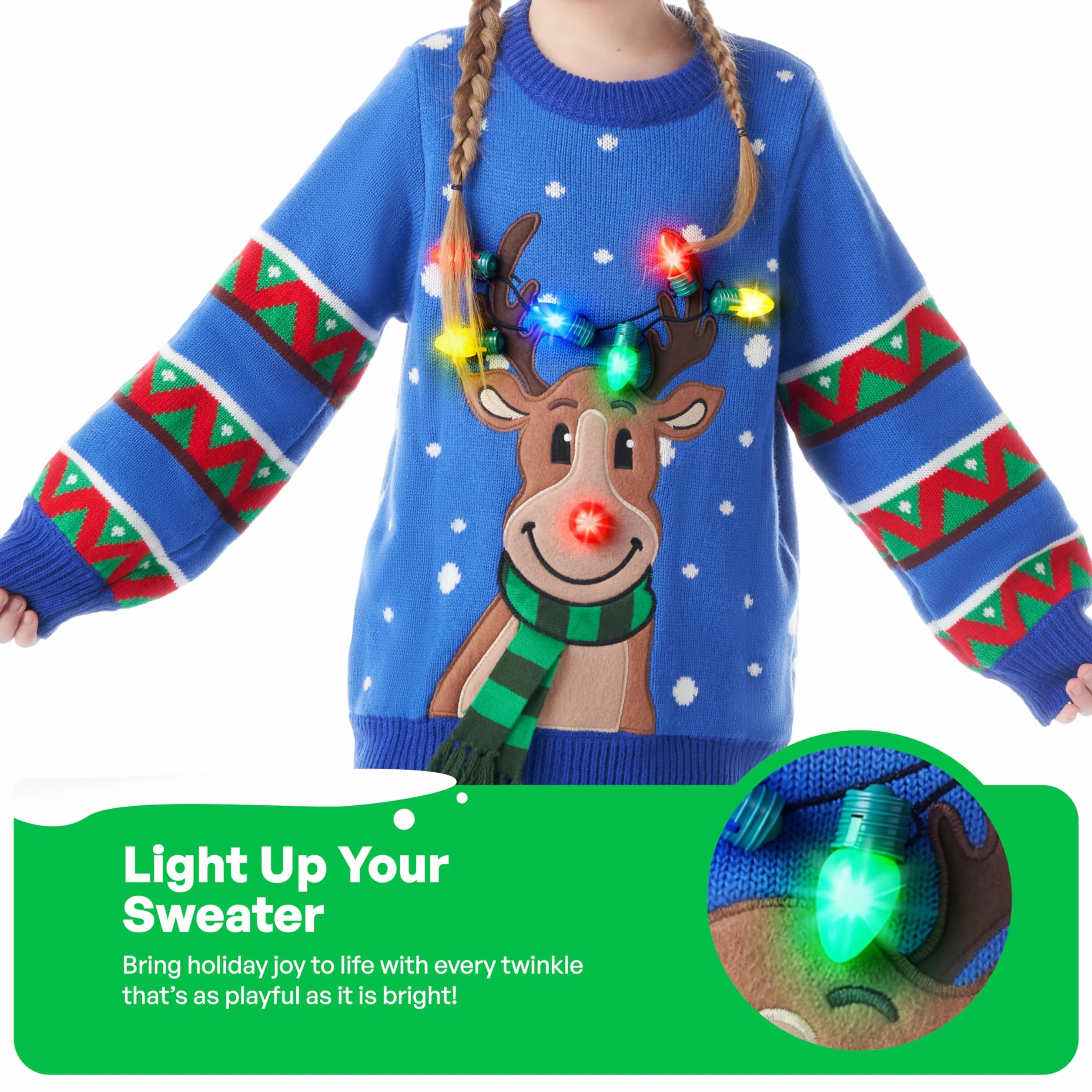 JOYIN Maglione natalizio per bambini, con luci a LED integrate, per ragazzi e ragazze