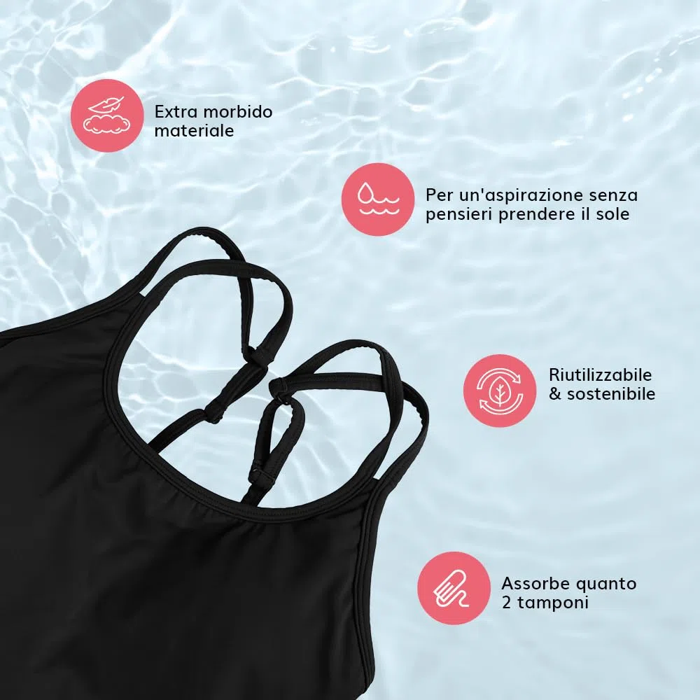 MYLILY® Costume da Bagno Nero Assorbente per Ciclo Mestruale | Costume Intero Donna | per i Giorni di Luce | Come Un Slip Mestruale