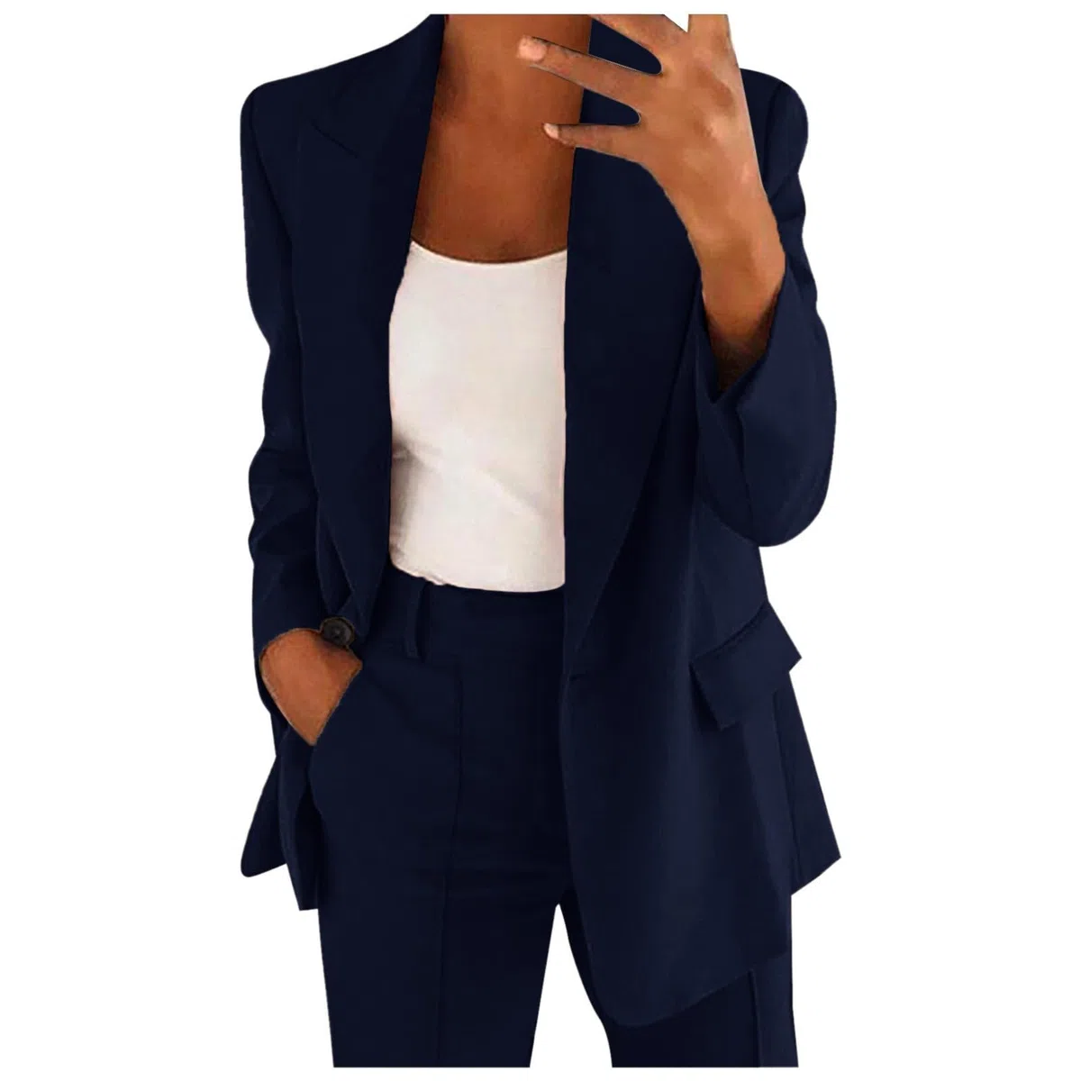 Completo da Ufficio Completo Estivo da Donna 2 Pezzi Giacca Formale con Bottoni e Risvolto Pantaloni Eleganti Maniche Lunghe Ideale per Ufficio e Cerimonie Set Due Pezzi in Tinta Unita e Vita Elastica