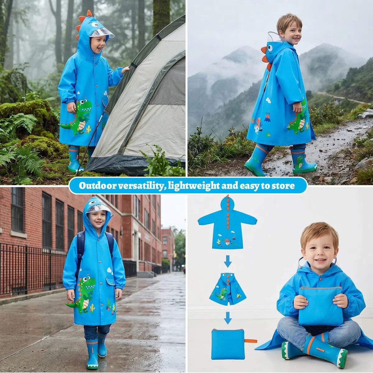 JinBei Poncho impermeabile per bambini, impermeabile, con cappuccio, traspirante, leggero, portatile, facile da asciugare, grazioso motivo con cartoni animati 3D, per bambini e ragazze dai 2 agli 8