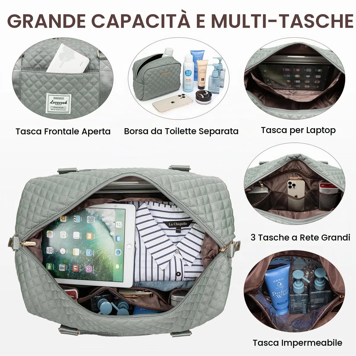 LOVEVOOK Borsone da Viaggio Donna Borsa Palestra Donna Bagaglio a Mano Easyjet Cabin Bag Weekend Travel Duffel Gym Bag con Organizer Valigia Grande Borsa Parto Ospedale Mamma Nascita per Aereo Fitness