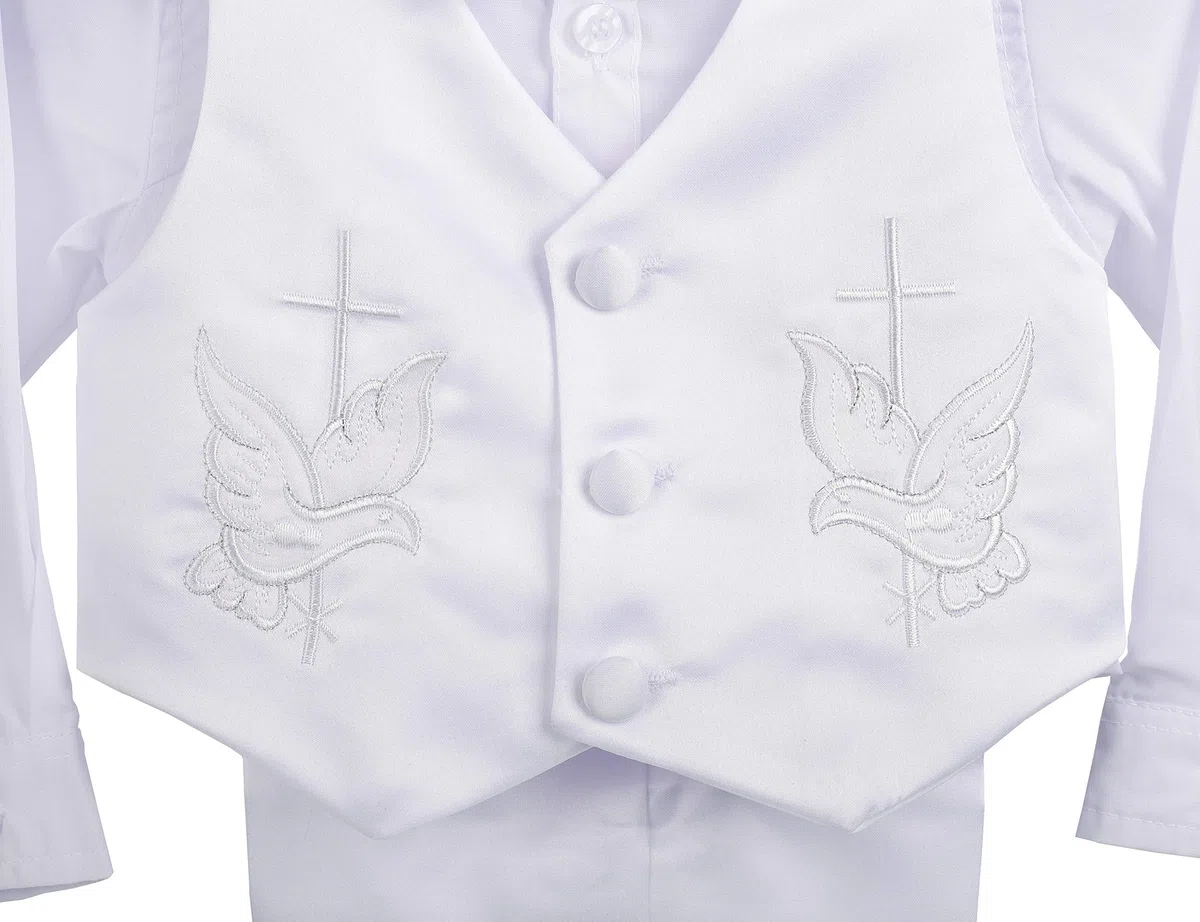 Lito Angels - Abito da Battesimo per Bimbo, Completo Bianco 5 Pezzi Set (Gilet, Camicia, Pantaloni, Papillon e Cappello), Manica Lunga