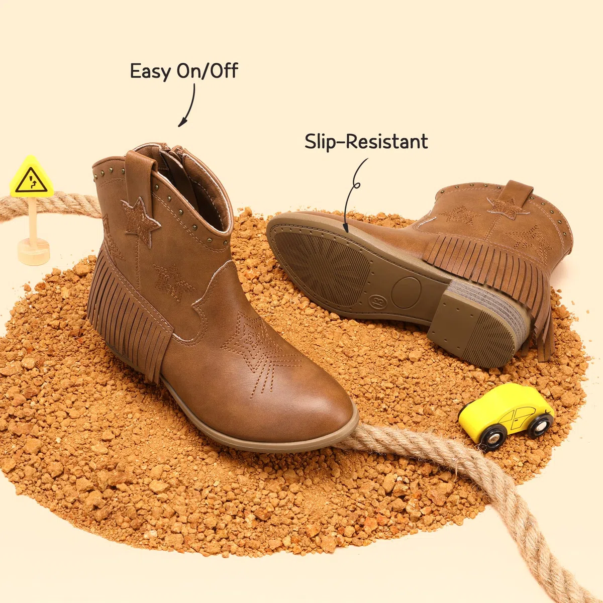 DREAM PAIRS Kids Stivaletti Western Cowboy Ragazze Scarpe Equitazione Cerniera Laterale e Nappa per Bambini Piccoli/Grandi Stivali