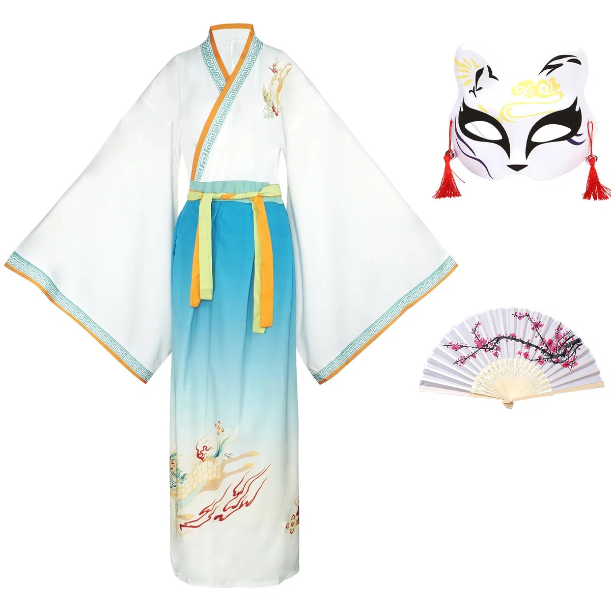Cinese Hanfu Abito Donna, Set di Costumi Tradizionali Cinese, Manica Allentata Ricamato Hanfu per Orientale Cosplay Festa Quotidiana Spettacolo (con Accessori)