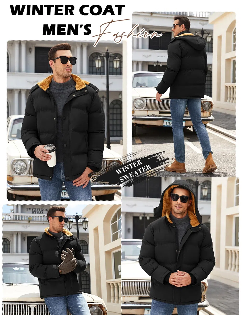 Yuson Girl Giacca Invernale Uomo Calda Giubbotto in Pile Media Lunghezza Parka con Cappuccio Staccabile Spesso Antivento Cappuccio Casual Capotti Idrorepellente Outdoor Uomo