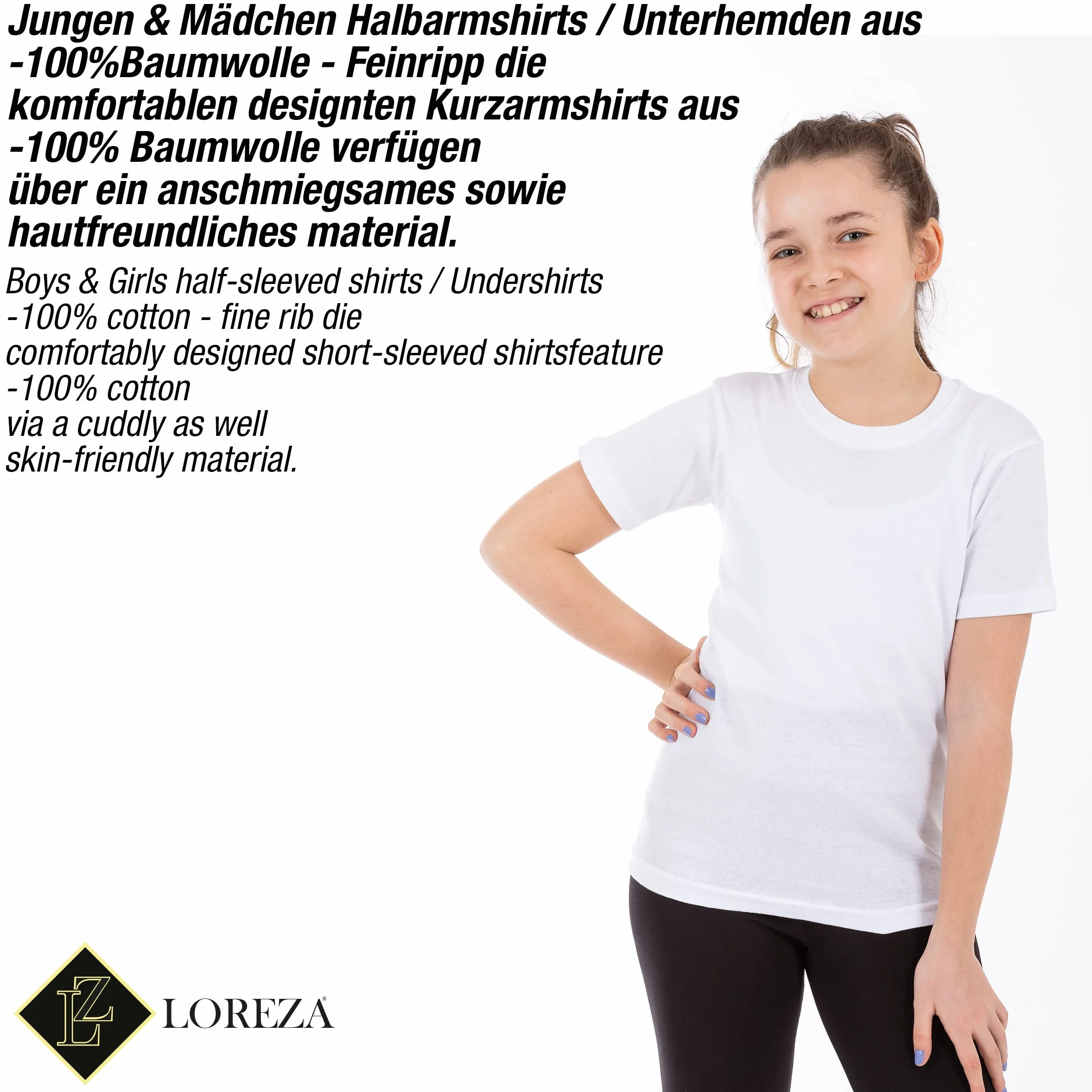 LOREZA ® 3/6 Confezione di Biancheria Intima per Bambini Unisex a Maniche Corte per Ragazzi Camicia Intima per Ragazze 100% Cotone