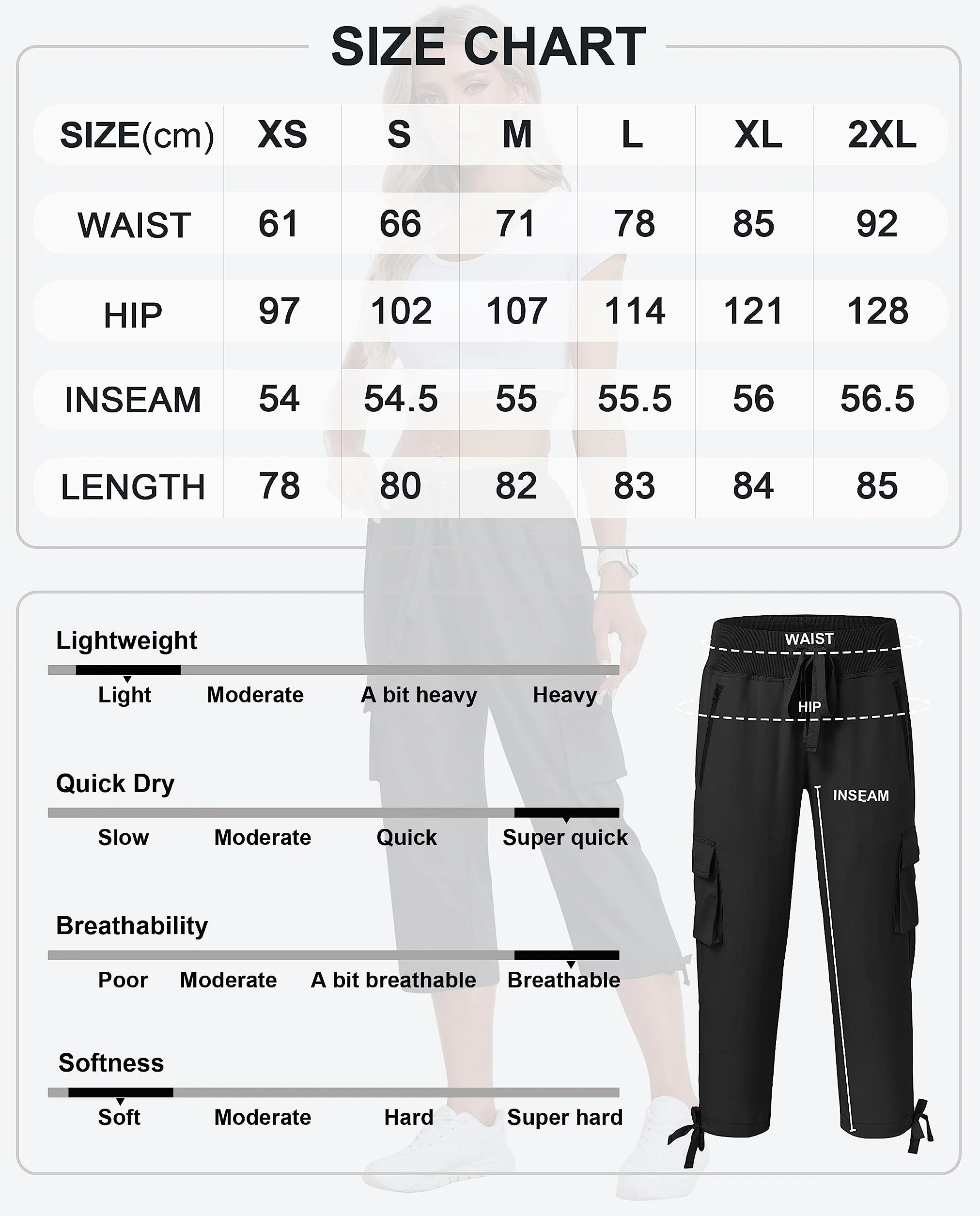 MoFiz Pantaloni Cargo Donna Capri Pantaloni Estivi 3/4 Leggeri Outdoor Escursionismo Pantaloni Traspiranti con Tasche Zip