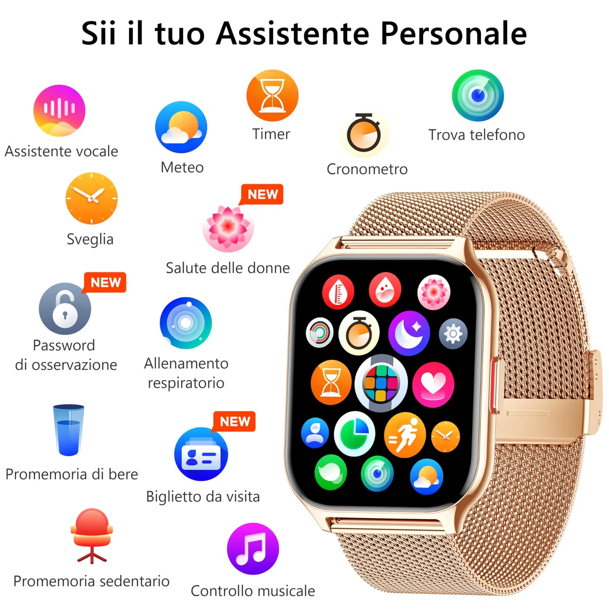 Smartwatch Uomo Donna, Effettua/Rispondi alle Chiamate, 2.0" Fitness Orologio, 100+ Modalità Sportive, Monitoraggio SpO2/Sonno/Pressione Sanguigna/Frequenza Cardiaca, Compatibile iOS/Android