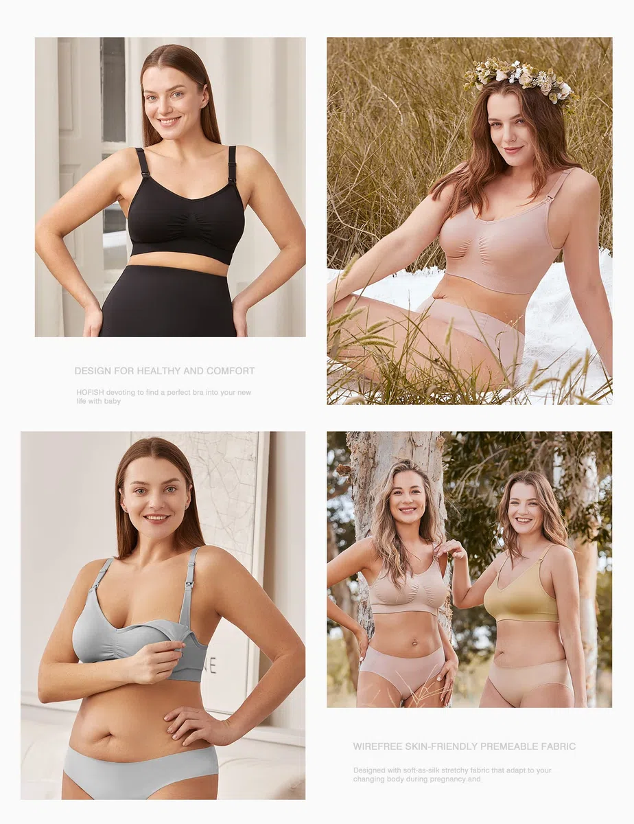 HOFISH Confezione da 3 Reggiseni da Donna, Senza Ferretti, Senza Cuciture, con ulteriori Estensioni per Reggiseno e Clip