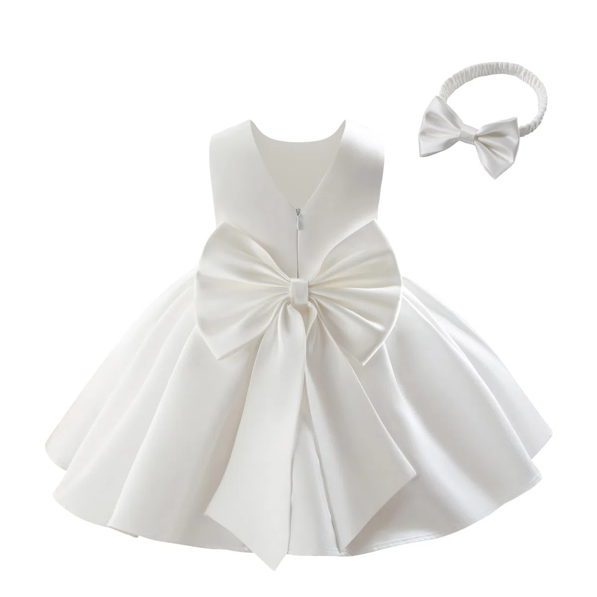 Miipat Abitini per Bambina Raso Abito da Fiorella Matrimonio, Nodo a Fiocco Schiena a V Principessa Formale Vestito Compleanno Abiti Bambine Abito da Battesimo per Ragazze 6 Mesi-4 Anni