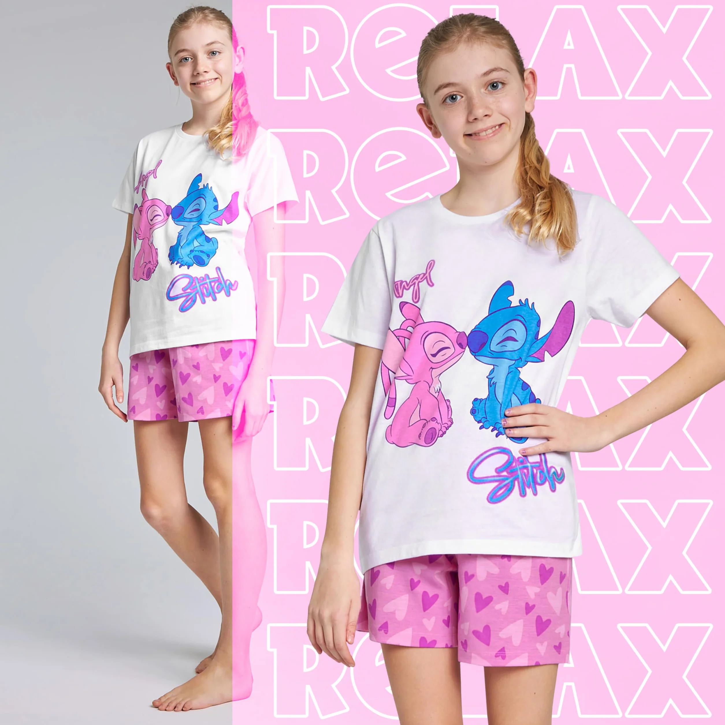 Disney Stitch Pigiama Corto Bambina, Pack da 1 o 2 Pigiami Estivi Ragazza Confortevole, Set con T-Shirt e Shorts, Idea Regalo