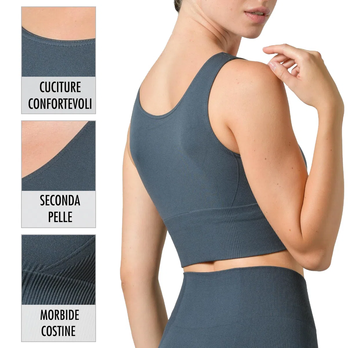 Risalti Leggins Donna Vita Alta Costina Seamless in Microfibra Ilena - Pantaloni Sportivi Elasticizzati Senza Cuciture, Leggings Palestra Yoga Pilates, Abbigliamento Fitness Elegante - Made in Italy