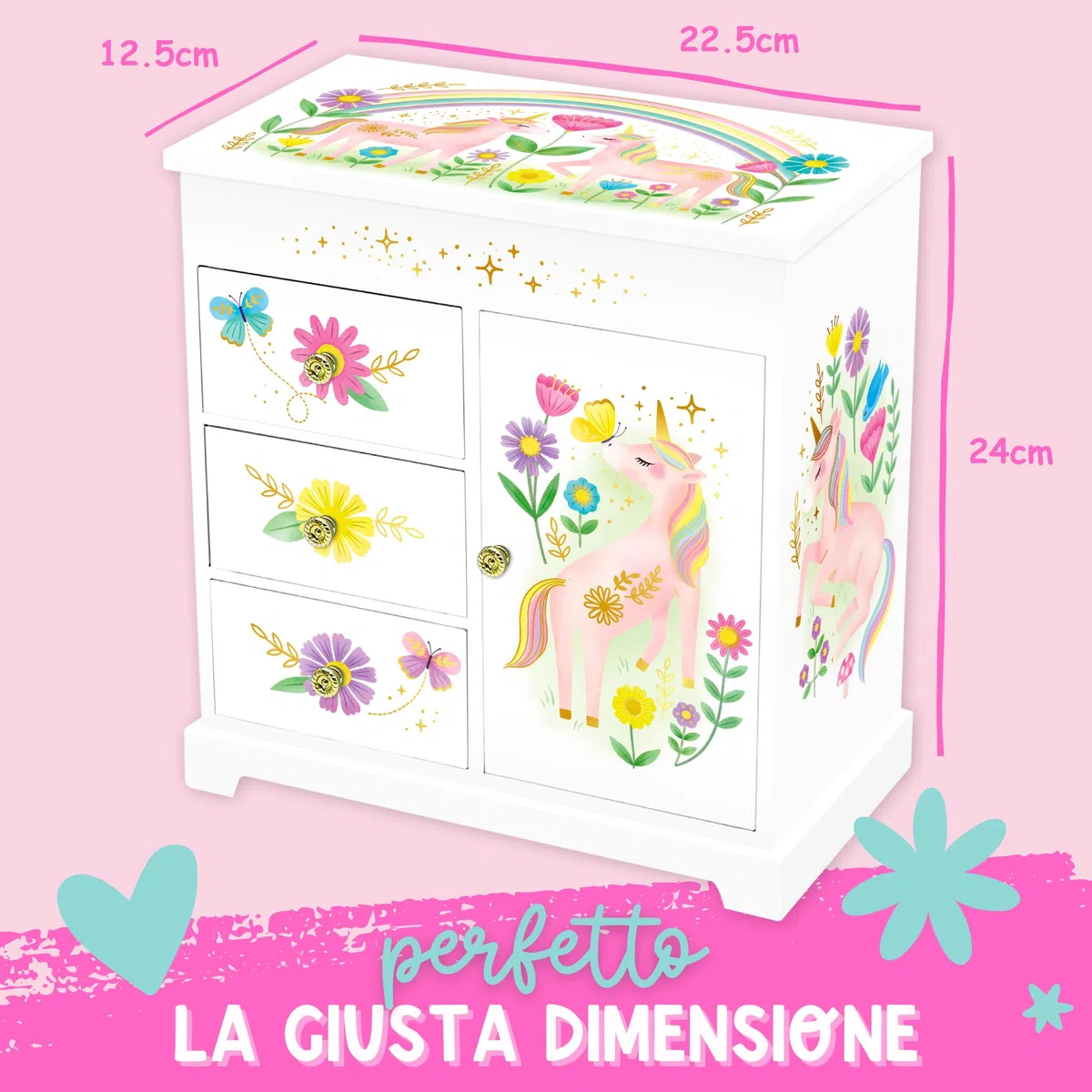 Giggle & Honey® Portagioie Carillon Principessa per Bambine Scatola Musicale per Bambini con Cassetti, Regali Principessa per Bambine, Scatole per Gioielli Principessa da 3 a 10 anni