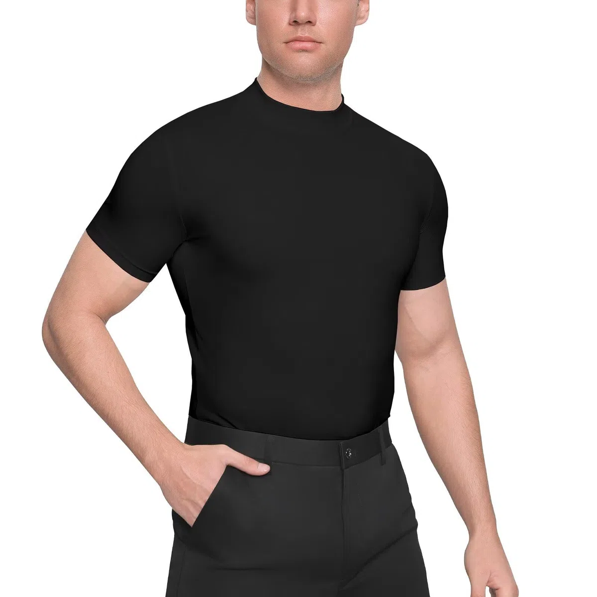 Landofgenie Body Uomo Manica Corta con Collo Mezzo Alto Body Elastico per Business Casual & Everyday Maglietta Base Estensibile
