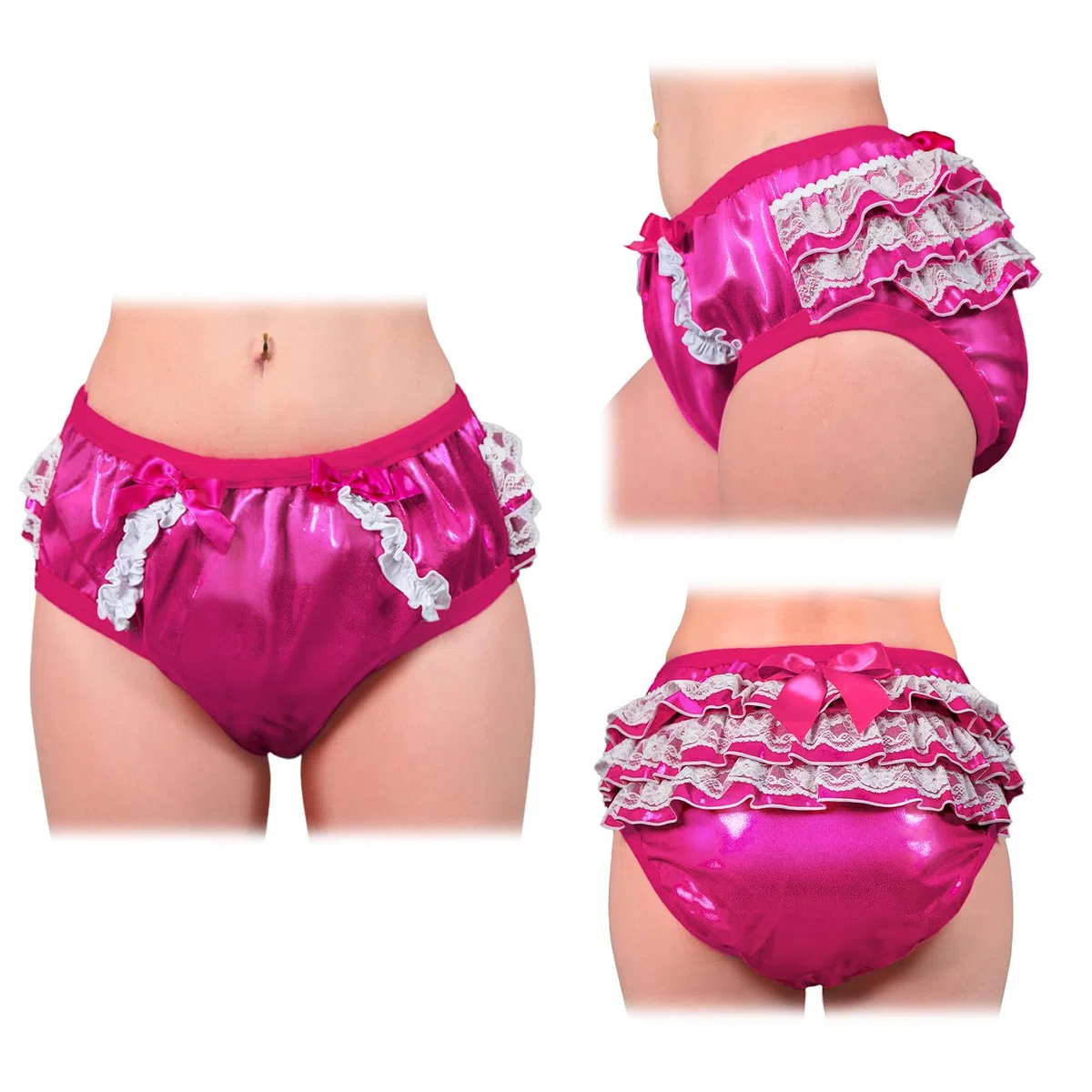 LittleForBig Biancheria intima morbida, comoda, lavabile, riutilizzabile, con fiocco in pizzo Pretty in magenta/nero/rosa glitterato, pantaloni da allenamento per adulti