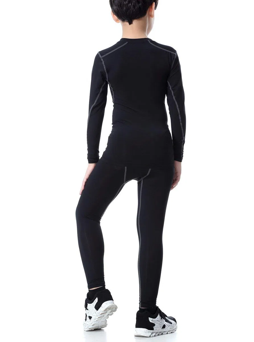 Biancheria Intima Termica Ragazzi Traspirante Asciugatura Rapida Bambini Maniche Lunghe Sportiva Sets (Black,12-13 Years)