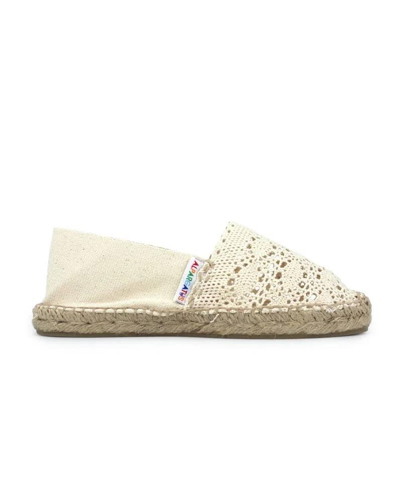 Espadrille piatte con tessuto all'uncinetto