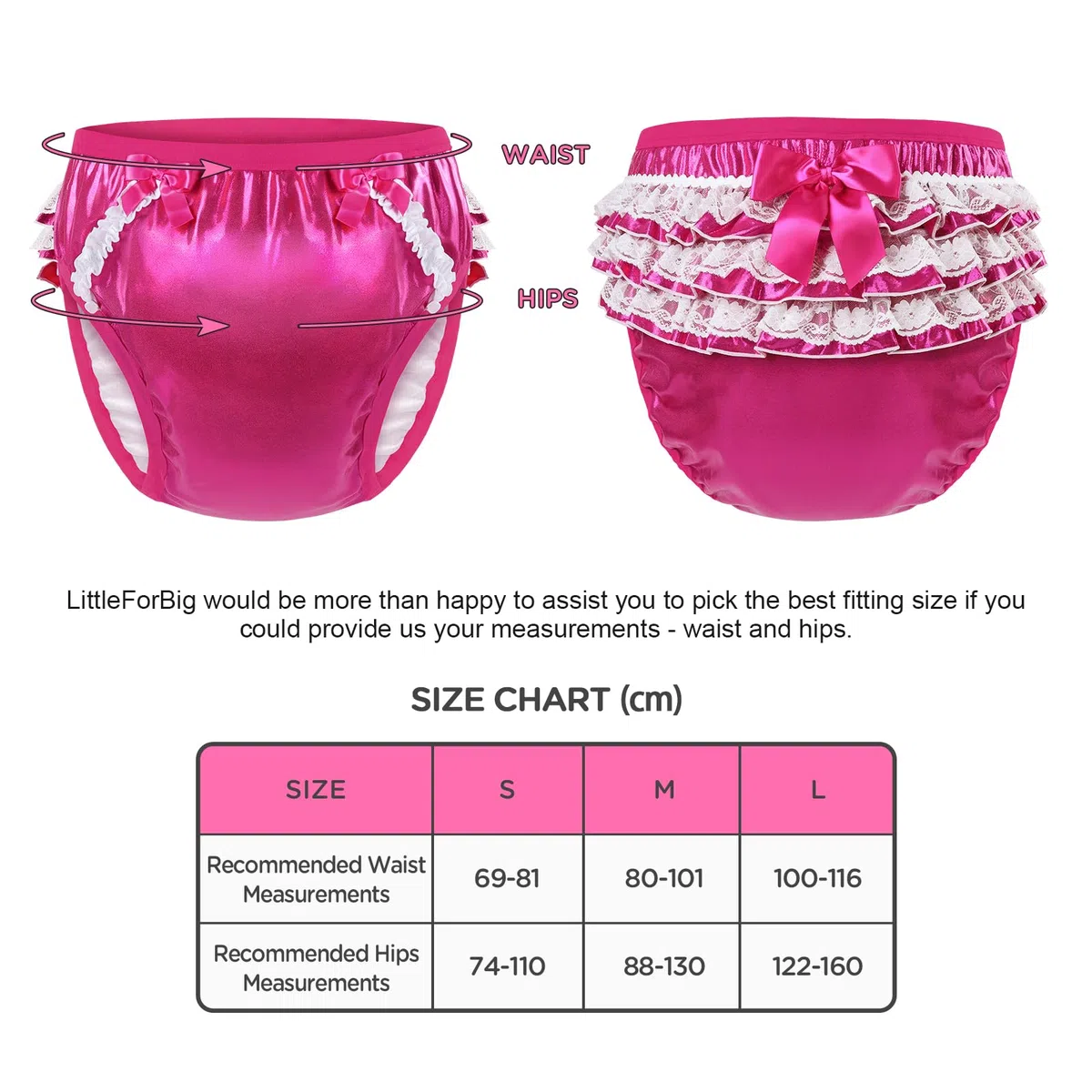 LittleForBig Biancheria intima morbida, comoda, lavabile, riutilizzabile, con fiocco in pizzo Pretty in magenta/nero/rosa glitterato, pantaloni da allenamento per adulti
