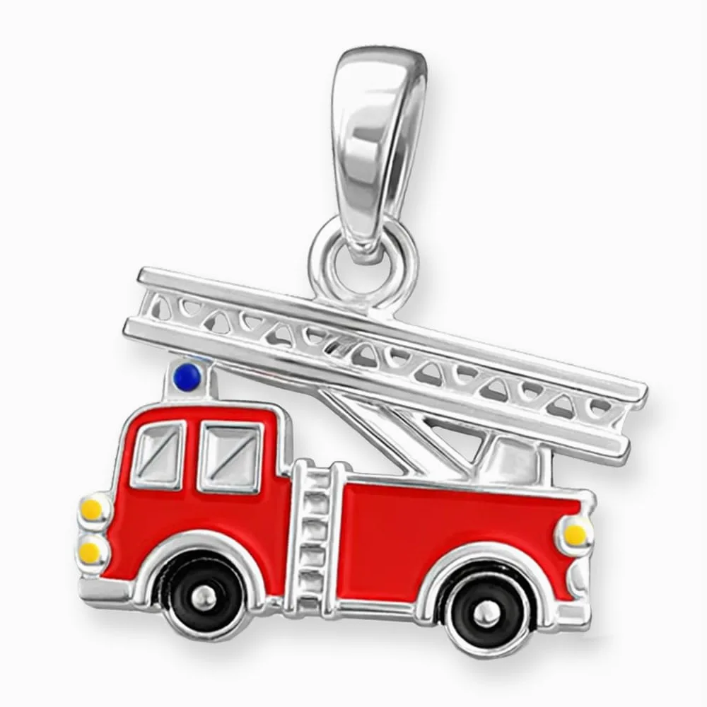 CLEVER SCHMUCK Ciondolo con vigili del fuoco, 12 x 9 mm, rosso, nero, giallo, laccato, in argento sterling 925, per ragazzi, in confezione regalo pieghevole