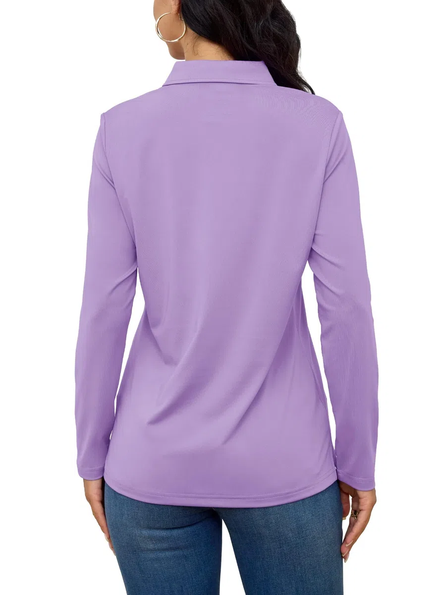 TACVASEN Polo da donna a maniche lunghe da golf, ad asciugatura rapida, leggera, con protezione solare UPF 50+, con 4 bottoni