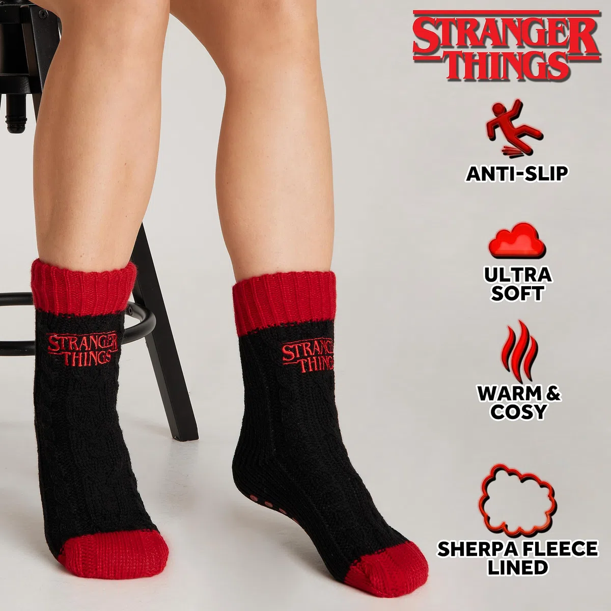 Stranger Things Calze a Pantofola da Donna EU 35-41, Calzini Antiscivolo Donna in Caldo Pile, Idea Regalo Accogliente